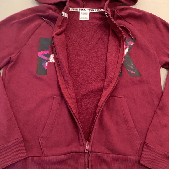 PINK floral zip up hooded sweatshirt - Picture 5 of 6